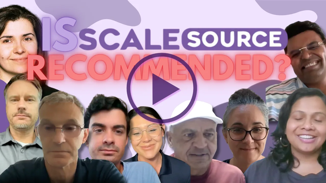 ScaleSource clients speaking on camera about their experience with the service